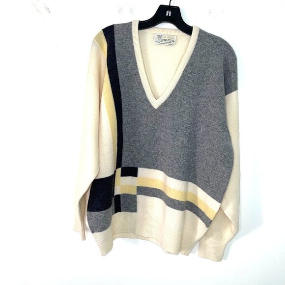 Braemar Lambswool Sweater Womens Unisex Size Medium Made In Scotland Cream Gray - Picture 8 of 10